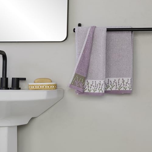 SKL Home Lavender Border 100% Cotton Jacquard 2pc Hand Towel Set, Embroidered & Decorative for Bath/Kitchen/Bar & Gift, Purple - color: Lavender Border