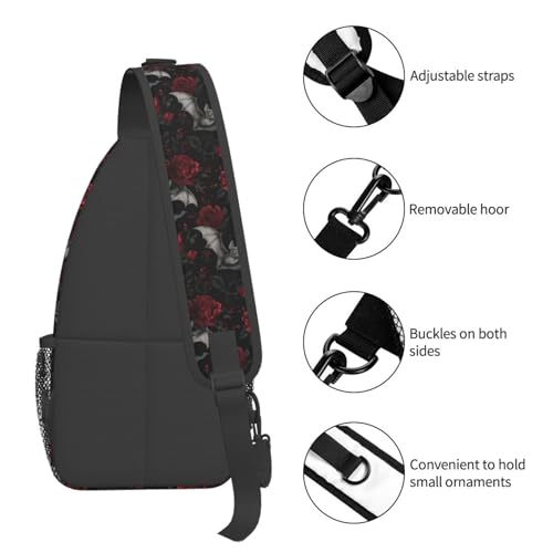 Goth Sling Bag for Women, Crossbody Bag Bat Rose Sling Backpack for Men, Casual Shoulder Bags Lightweight Gym Outdoor Sports Travel Hiking Fishing Daypack - color: Goth