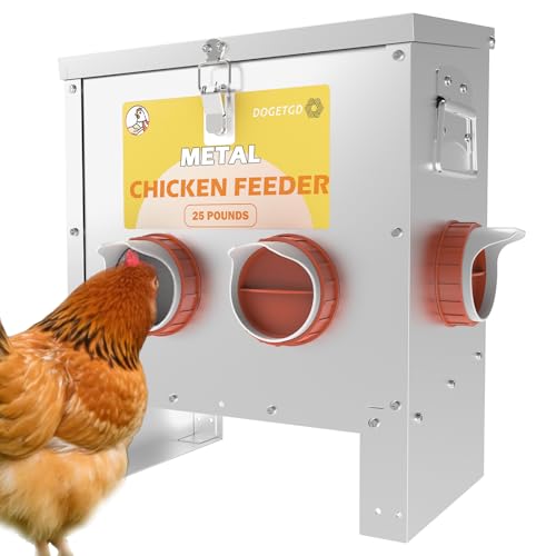 Automatic Chicken Feeder No Waste Metal Poultry Feeder Large Capacity 25lbs for Chickens, Geese, Ducks, Turkeys, Quails (4-Port) - size: 4-Port