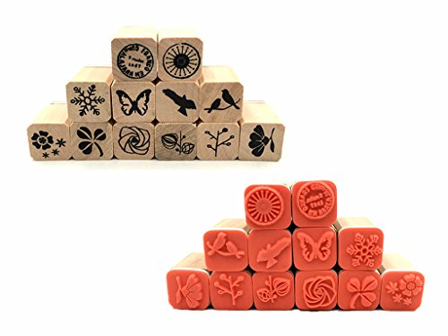 Diary Stamp Set,Wooden Rubber Signet for Children DIY Scrapbooking Planner Album Card Making(12pcs,Natural Elements) - color: Nature(12pcs)