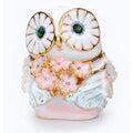 Cute Big Eyes Owl Holding Pink Bouquet Trinket Box with Hinged Classic Animal Ornaments Unique Gift for Family