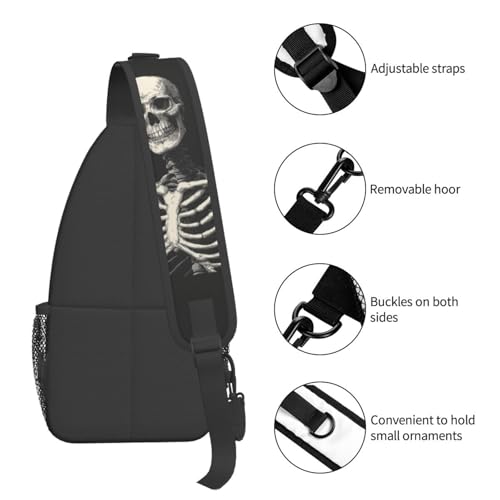 Skull Sling Bag for Women, Crossbody Bag Funny Skeleton Sling Backpack for Men, Casual Shoulder Bags Lightweight Gym Outdoor Sports Travel Hiking Fishing Daypack - color: Skull