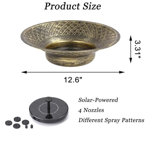 Solar Bird Bath for Outdoors, Metal Solar Bird Bath Fountain, 12.6" Bird Bath Bowl, Bird Water Fountain for Garden Patio Lawn Decor, Gold - color: Gold
