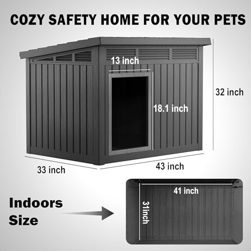 DRATO Outdoor Dog and Goat House - Resin All-Weather Dog House Outdoor, Durable Dog Kennel Outside for Backyard, Farm, Pasture - color: Black, size: 42.87*32.95*31.61