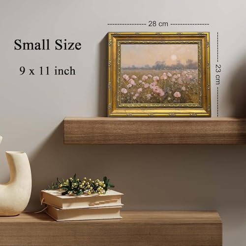 DR.RiftArt Vintage Flower Pink Landscape Wall Art Floral Wall Decor | Pastel Wildflower Rustic Farmhouse Canvas Picture Painting Print for Bedroom Living Room Office 9x11 inch Gold Framed - color: Pink Wildflower, size: 11"L x 9"W