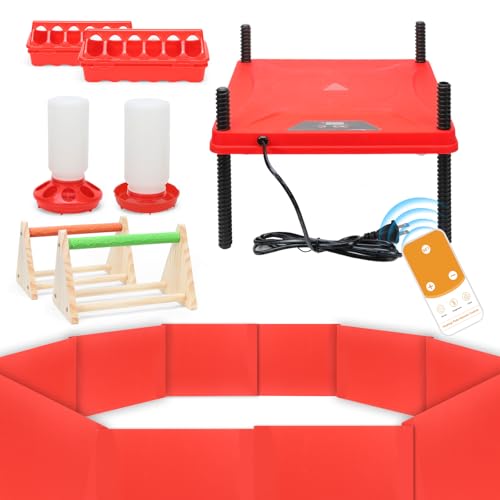 Chick Feeder and Waterer Kit with Chicken Brooder Heating Plate, Chick Perch, Flip Top Poultry Feeder, Baby Chick Starter Kit for Chick Brooder, Baby Chicken Supplies for Baby Chick, Duck and Quail
