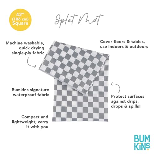 Bumkins Baby Splat Mat for Under High Chair, Babies Toddlers Eating Mess Mat, Waterproof Reusable Cloth for Arts and Crafts, Playtime for Kids, Floors or Tables, Fabric 42inx42in, Gray Check - color: A3 Charcoal Check