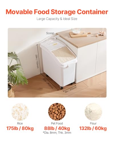 VEVOR 27 Gallon food storage containers 500 Cup Ingredient Bin with Scoop and Sliding Lid Commercial Food Container Ideal for rice storage, dog food container, flour, and sugar containers, White - size: 27 Gallon