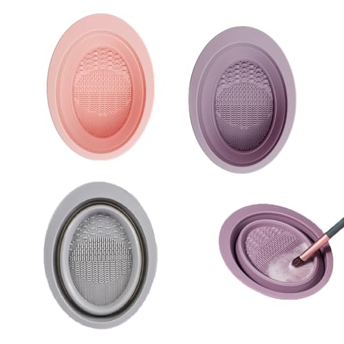 3 Pack Makeup Brush Cleaner Mat Foldable Silicone Makeup Brush Cleaner Bowl Pads Portable Scrubber Cleaning Tool for Makeup Brush Set Foundation Powder Concealers Eye Shadows Makeup Brushes