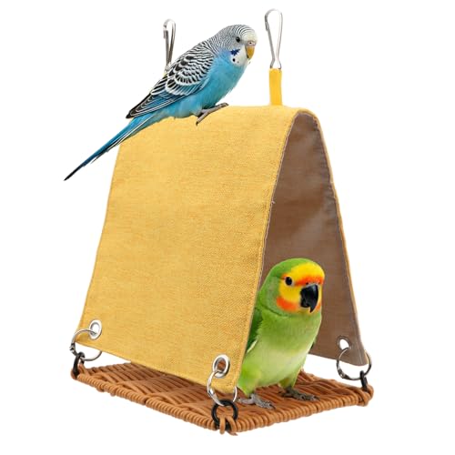 Hypeety Bird Nest Tent Cozy Hanging Snuggle Bed Hut for Cage, Yellow, M | Warm bed, washable, with hanging hooks, bird cage accessories, soft canvas, for cockatiel/lovebird/conure/budgie, yellow, M - color: Yellow, size: M