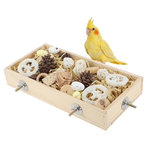 Bird Foraging Toys Box, Wooden Foraging for Bird,Wood Color, L | Wooden Foraging and Shredding Toy for Birds, Bird Box for Mental Stimulation - color: Wood Colour, size: Large