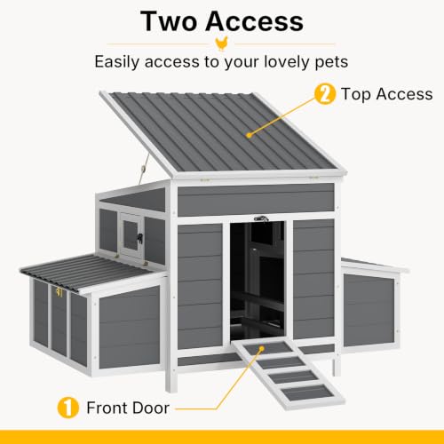 Yafylly Wooden Chicken Coop for 4-6 Chickens, 55" Chicken Coops with 6 Large Nesting Boxes, Easy Cleaning Pull-Out Tray, Ventilation Window, Waterproof Outdoor Chicken House for Farm Backyard - color: Grey, size: 54.7"L x 30.6"W x 33.1"H