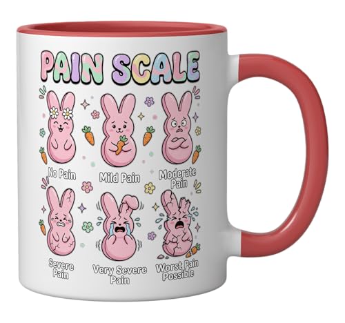 Funny Nursing Bunny Eggs Medical Pain Scale Easter Nurse Ceramic Mug, Red/White - color: Red/White
