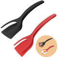 2-in-1 Egg Flipper Spatula Tongs Set - Non-Stick Silicone Grip and Flip Cooking Utensils for Omelets, Pancakes, Fish, and Burgers - 2 PCS Kitchen Cooking Tools (Black & Red)
