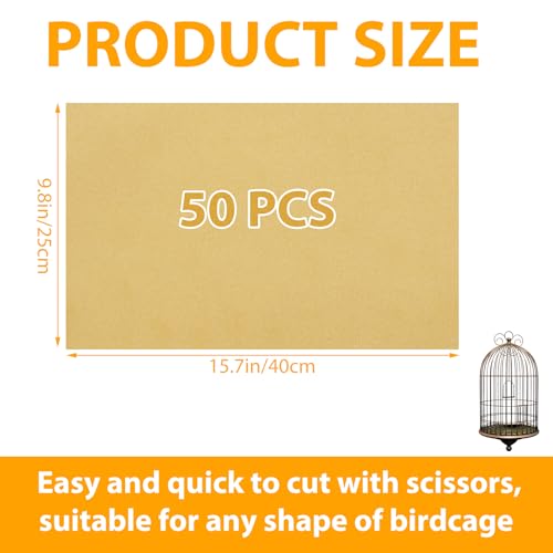 50 PCS Gravel Liner Paper for Bird Cage 10 x 16 Inch Bird Cage Paper Liners Birdcage Cage Liner for Birdcage Parrots Cockatiels - size: 10X16INCH