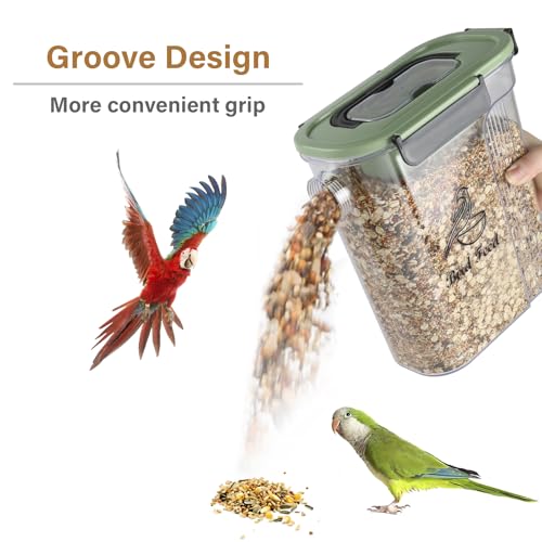 Bird Food Container,Pet Food Storage Bin with Side Pouring Spout and Handle,4lb Bird Seed Storage Container,Airtight BPA Free Portable BirdSeed Storages for Outside Feeders Container Holder
