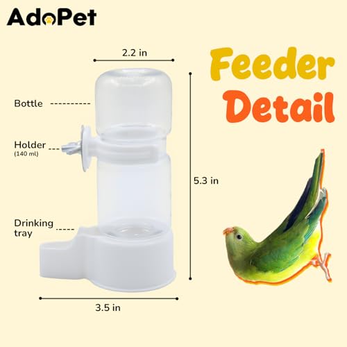 Automatic Bird Water Feeder for Cage, No-Spill Hanging Bird Water Bottle 140ml, Easy Install Pet Water Dispenser for Small Birds, Parrots, Budgies & Small Pets