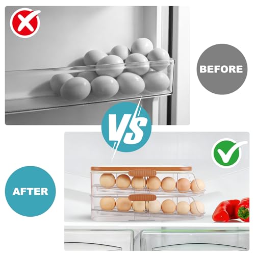 Egg Holder For Fridge, Container for Refrigerator, Single Column | With Lid And Handle, BPA-Free Detachable Tray, Timer Tracker, Automatic Rolling for Kitchen, Outdoor - color: Single Column