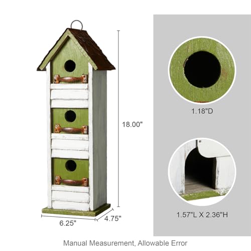 Glitzhome Bird Houses for Outside, Blue Bird Houses for Outdoors,18" H Distressed Outdoor Garden Wooden Birdhouse Decorative Hanging Bird House with Shutter Texture for Hummingbird,Sparrow,Wren Finch - color: 18"H 3-Tier