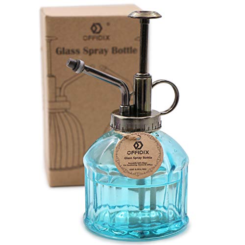 Glass Spray Bottle, Blue Plant Mister Vintage Watering Can 6.7 oz | Spritzer Bronze Plastic Top Pump, 6.3" Tall, 200ml One Hand Small Watering Can Mister for Plants, Fine Mist Spray Bottle - color: H-Blue