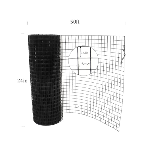 1/2 in Hardware Cloth, 24 in x 50 ft Chicken Wire Fence, Chicken Wire Mesh Roll for Rabbit Cages, Chicken Coop Fences and Poultry Enclosures(19 Gauge, Black) - color: Black, size: 1/2in 24in x 50ft