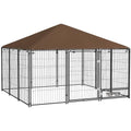 PawHut Outside Dog Kennel, 7' x 7' x 5' Puppy Play Pen with Canopy, Garden Playpen Fence Crate Enclosure Cage Rotating Bowl, for Dogs, Chickens, Ducks, Black | Puppy Play Pen, Garden Fence Crate Enclosure Cage, Rotating Bowl for Dogs Chickens Ducks - size