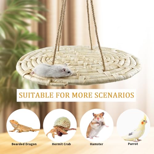 FlidRunest Bird Swing Hammock Bed, Natural Corn Woven Parrot Hammock Swing Mat, Hanging Bird Climbing Perch Mat, Relieve Boredom Chewing Toy for Birds Parakeets Lovebirds Cockatiels Conure, yellow