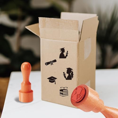 AHANDMAKER 5 Styles Egg Stamps, Graduation Theme Mini Wooden Rubber Stamp for Fresh Eggs Unique Designs Egg Drawing Stamps for Eggs Famers and Chicken Owners Scrapbooking Card(No Ink Include) - style: Graduation