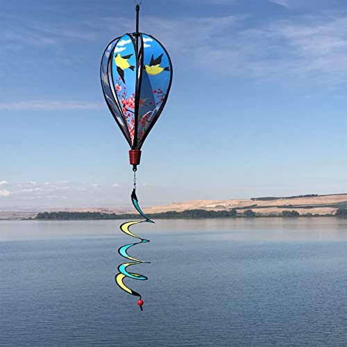 In the Breeze Goldfinch Family 6-Panel Kinetic Hot Air Balloon Wind Spinner,11" W x 17" H, 26" Tail,1056 - color: Goldfinch Family