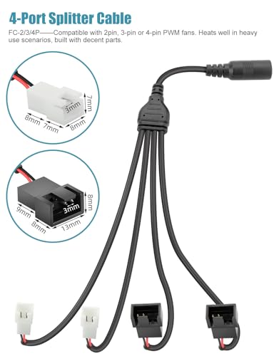 2Pin/3Pin/4Pin PC Fan 12V Speed Controller Adjustable 36W Power Supply, AC 110V-240V to DC 5-12V, Multi-Voltage Fan Power Supply Regulated Adapter (FC-2/3/4P