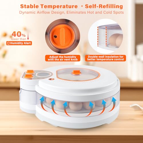 Egg Incubator for Hatching Eggs: Automatic Turner ±1°F Temperature | Auto Humidity Control - 21-Day Stable Hatching for Chickens - 12-18 Eggs Per Batch - No Assembly