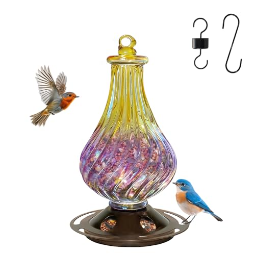 Glass Bird Feeder for Outdoors Hanging – Lantern Shape with Hook, Waterproof Wild Bird Feeder for Seeds, Outside and Garden Decoration