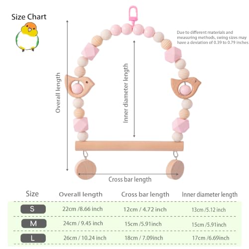 Birds Swing Parrot Hanging Toy Wooden Perch Bird Chew Toys for Love Birds，Parakeet，Cockatiel, Mynah, Budgerigar(Pink Bird, Medium) - color: Pink Bird