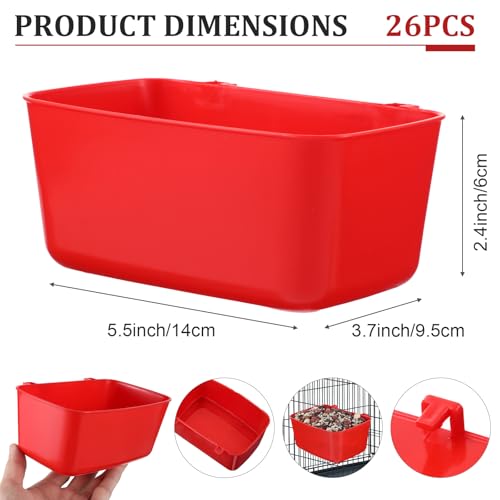 26 PCS Chicken Feeder Cups, 18 OZ Cage Cups for Chickens, Hanging Rabbit Feeder Waterer Cups, Plastic Birds Feeders for Pet Bunny Gamefowl Poultry Parrot(Red)