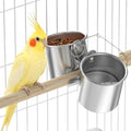 Pawfly Bird Cage Mounted Food & Water Containers, Sturdy Stainless Steel Cups with Clamp Design, Feeding Supplies for Budgie, Parakeet, Cockatiel & Conure