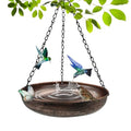 10" Compact Metal Hanging Bird Bath with Chains | 1.6" Deep Bowl, 0.4Gal Capacity, 3 Chain Support, Easy Cleaning, Rust Resistant, Small Space Decor - size: 10"