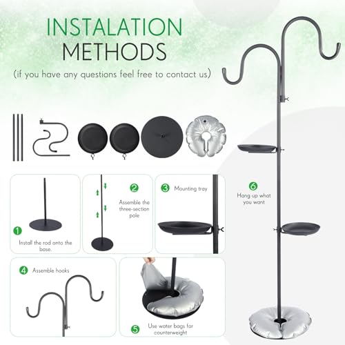 1 Set Upgraded 75.9" Shepherds Hook for Bird Feeder, Hanging Plant Wind Chime Stand, Metal Adjustable Standing Pole Holder for Indoor Outdoor, with 2 Rack & Weight Bag (Classic 2 Hooks) - style: Classic 2 Hooks