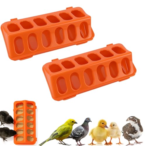 2 Pack Baby Chick Feeders, Trough for Brooder, 12-Hole Flip-Top | 2-pack flip-top feeders with 12 ports help reduce feed waste, mess and crowding for chicks, quail and ducklings. - color: 2 Pack