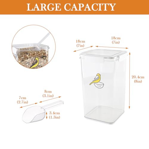 Bird Seed Storage Container-Airtight Bird Food Container 6L Pet Food Storage Containers with Birds Seed Scoop-Wild Birds Seed Dispenser-for PetBirds Parakeets Finches Foods - size: 6L