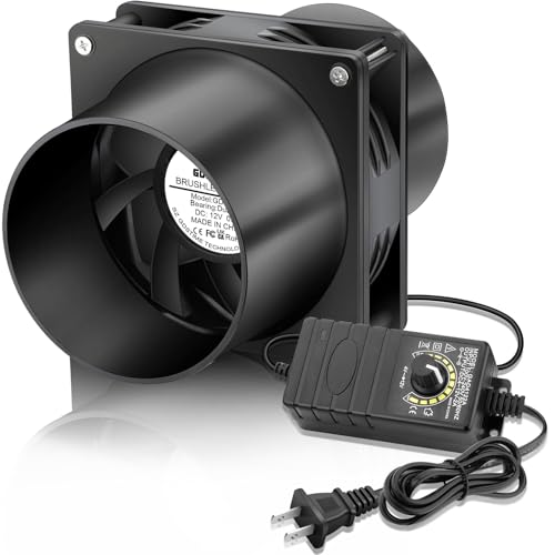 GDSTIME 120mm 12V DC Axial Exhaust Fan w/Speed Control, 2 4″ Duct Flanges | 110V 120V AC Powered, Small Air Fume Smoke Extractor DIY Kit, for Soldering, 3D Printer, Paint Booth Cooling Ventilation - style: 1238 Fan + 2 Flanges