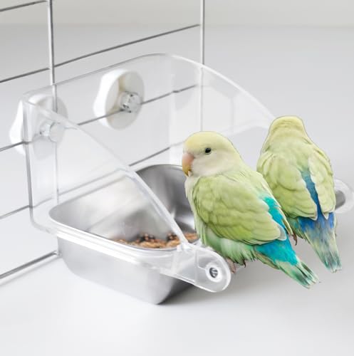 Bird Feeder for Cage,Parakeet Cage Feeder No Mess Bird Dish with Anti-Slip Stand Stainless Steel Parrot Bowl for Small Budgies Finches Canaries Cockatiels Lovebirds - color: 【Grey】