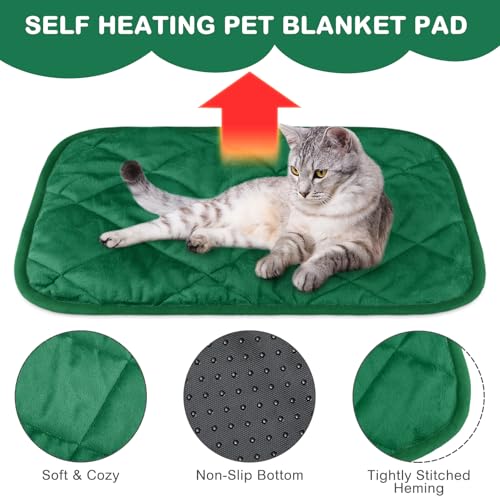 4 Pack Self Heating Cat Pad Self Warming Dog Mat Reflects Body Heat Extra Warm Thermal Pet Pad Washable Dog Cat Bed Crate Bed Mat Blanket(Dark Green,16 x 20 Inch) - color: Dark Green, size: 16 x 20 Inch