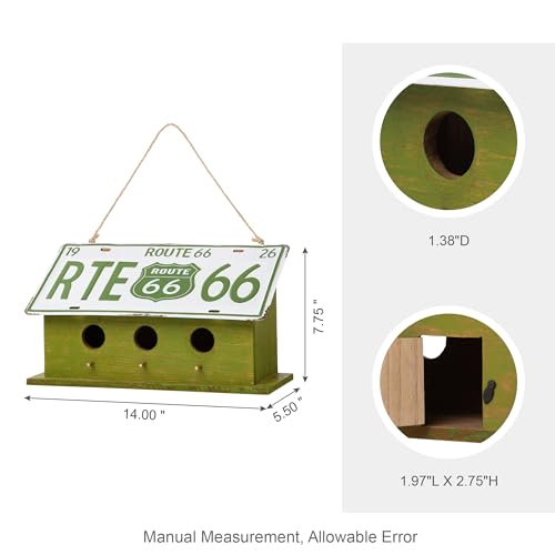 Glitzhome 14" Hanging Birdhouse for Outside, Green Licence Plate Design - Spring Ready Nesting Box & Christmas Garden Gift Idea - color: Retro Green