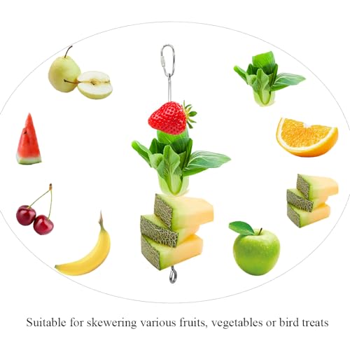 2pcs Hanging Bird Treat Skewer Parrot Fruit Feeder, 10.2 Inch Stainless Steel Bird Fruit Fork Food Holder Foraging Toy for Parrot Parakeet Conure, LXLVOUEG - size: Ring-10.2inches-2P