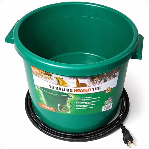 Farm Innovators Heated Water Bucket, 200W Heating Power - 16 Gallon Plastic Bucket with Replaceable Heating Element for Livestock Watering & Feeding | Thermostatically controlled to operate only when necessary, large 16-gallon capacity, anti-chew cord - c