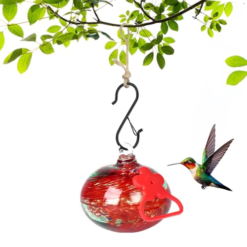Pozfun Small Hummingbird Feeders for Outdoors Hanging,Hand-Blown Glass Hummingbird Feeder with Silicone Feeding Perch,Never Leak,Gardening Gifts for Woman Man(Red) - color: Red