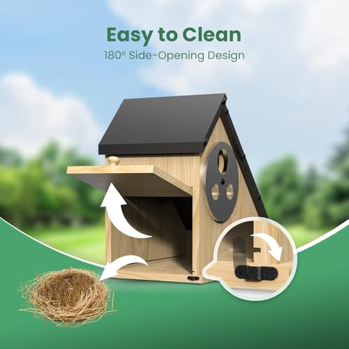 Bird House - Adjustable Entrance Fit All Birds, Outdoor Bird Houses for Outside Weatherproof, Durable Wood Birdhouse for Bluebird, Finche, Wren, Chickadee, an Ideal Backyard Decoration (Iron Roof)