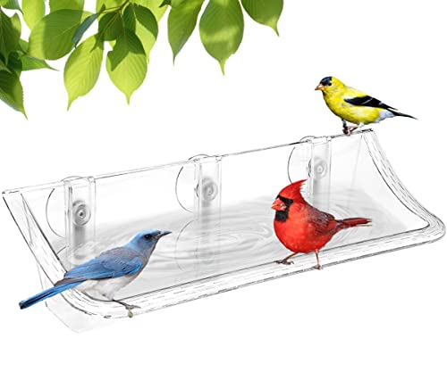Clear Bird Bath Bird Feeder for Outside Window Glass, Transparent Birdbath with Strong Suction Cups for Viewing, Bird Watching Gifts for Elderly Parents, 1 Pack