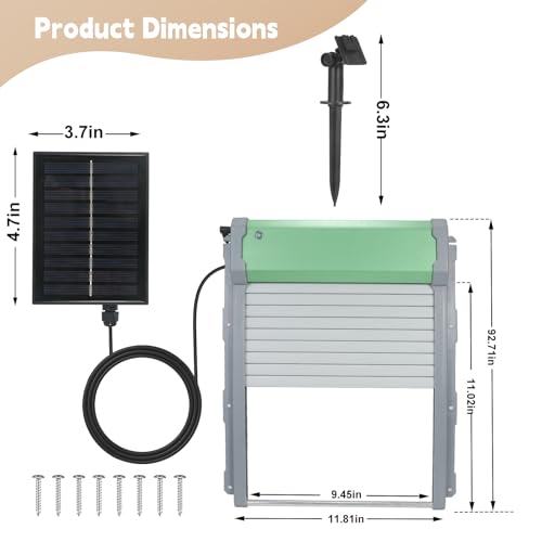 Solar-Powered Automatic Chicken Coop Door with Timer, Light Sensor & Remote Control – Weatherproof Aluminum Alloy Design with Anti-Pinch Safety Feature - color: Green
