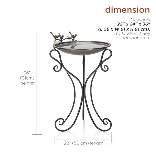 Alpine Corporation Vintage Metal Birdbath with Twigs and Bird Figurines - Iron Outdoor Decor for Garden, Patio, Deck, Porch - color: Silver